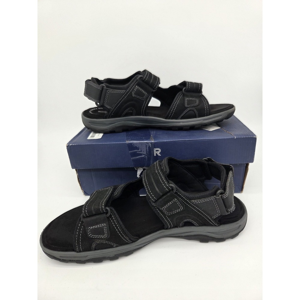 Rockport‎ Mens XCS Leather Sports 3 Steap Sandals 11W Black Memory Foam